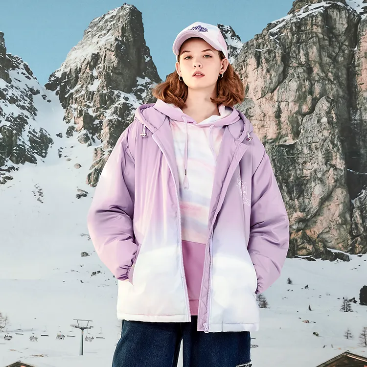 LAMLICKA Cartoon Hooded Loose Fit Thickened Puffer Jacket Unisex Purple-4