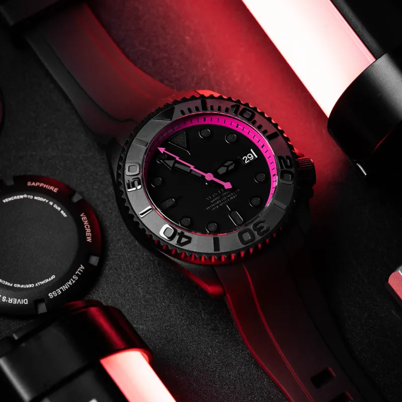 VENCREW Radar[Macho Pink] Automatic Mechanical Movement Watch Unisex Black Dial-1
