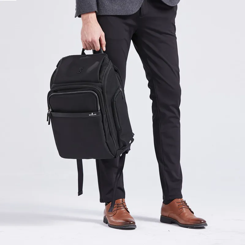ECHOLAC Fabric Solid Color Polyester Backpack Men's Multifunction Large Capacity Backpack Regular Unisex Black-6