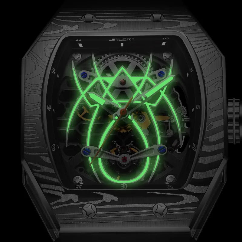 JINLERY Spider Collection Automatic Mechanical Movement Silicone Strap Watch Men's Watches Cut-Out Dial-2