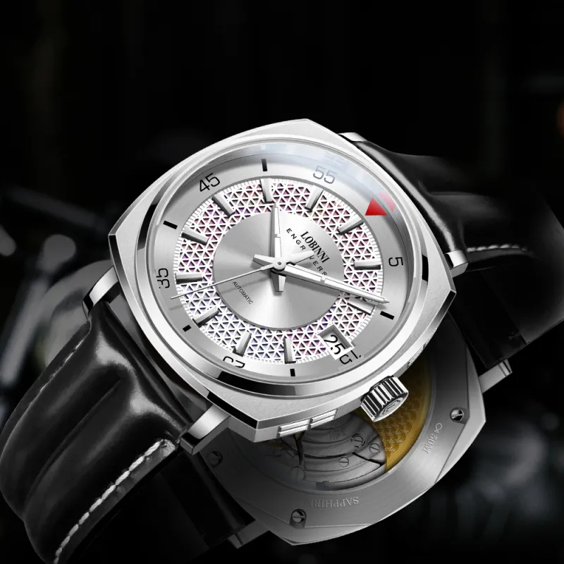 LOBINNI L Automatic Mechanical Movement Genuine Leather Strap Watch Men's Watches Black Dial-11