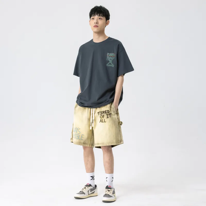 XINYINSU x P&D LIANMINGKUAN Denim Shorts Unisex Yellow Mud-7