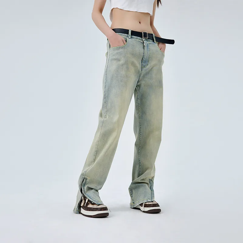 BENMYSHOWER Straight Jeans Unisex Yellow Mud-3