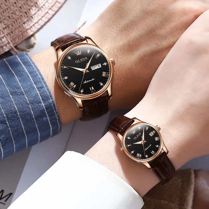 OLEVS Heart to Heart Knot Collection Mechanical Movement Leather Strap Watch Unisex White Dial-7