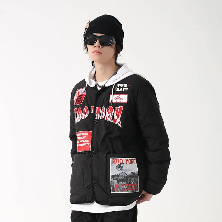 Zoo York Figure Print Letter Shape Abstract Pattern Baseball Collar Loose Fit Thickened Puffer Jacket Unisex-2