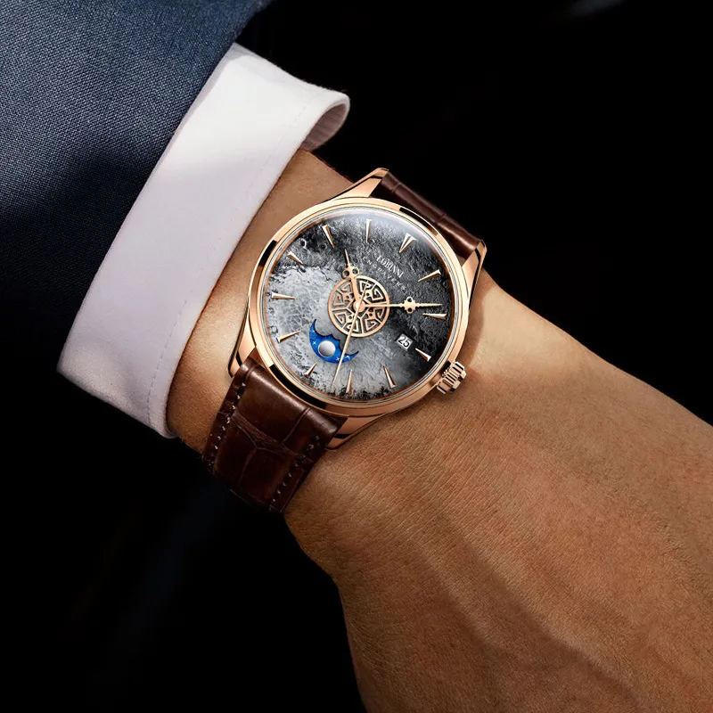 LOBINNI L Automatic Mechanical Movement Genuine Leather Strap Watch Men's Watches Blue Dial-14