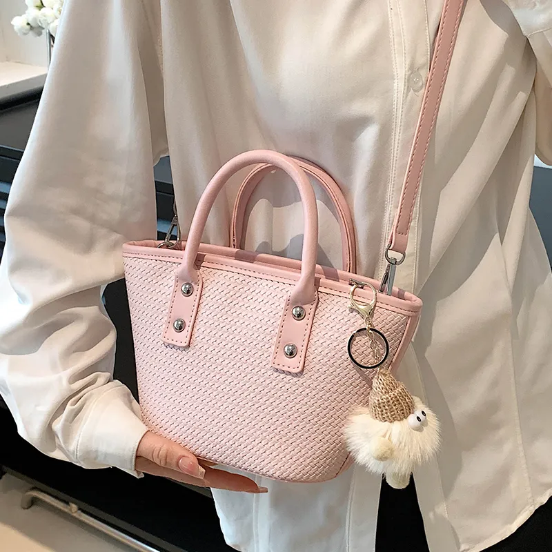JANE KLAIN PU Leather Bucket Bag Handbag Crossbody Bag Medium Size Women's Pink/White/Green-4