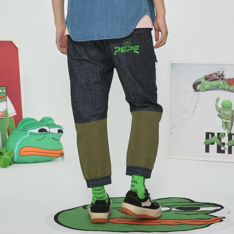 ONIARAI x Pepe The Frog Cargo Pants Jeans Unisex Navy Blue-3