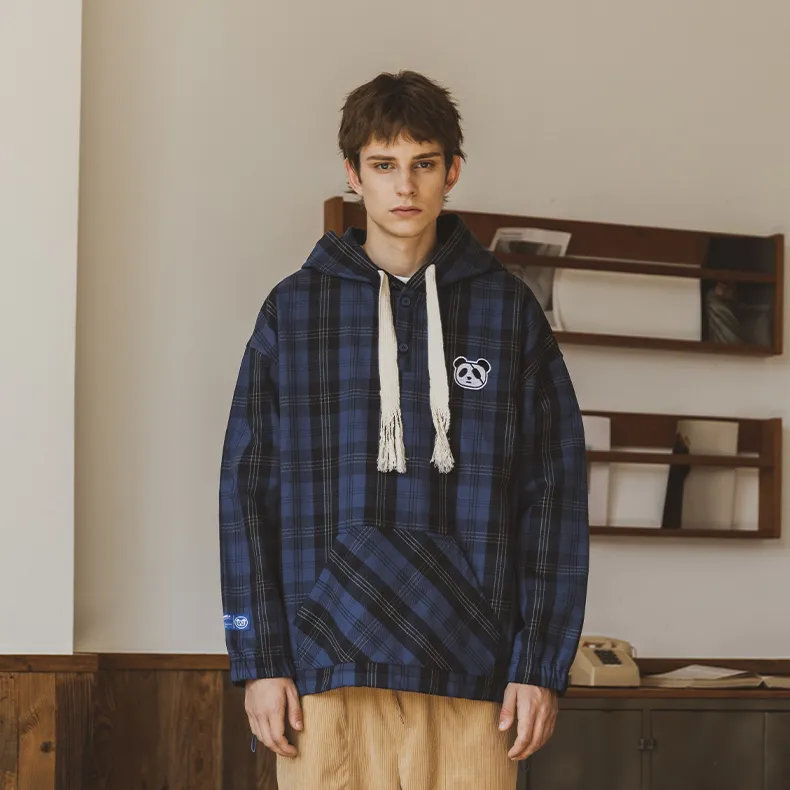 WAYNEXZAVIER Hooded Loose Fit Sweatshirt Men's Blue-2
