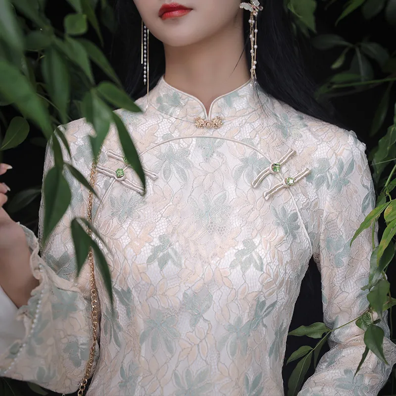 JINYE ORIENTAL Cheongsams Women's Apricot Green-2
