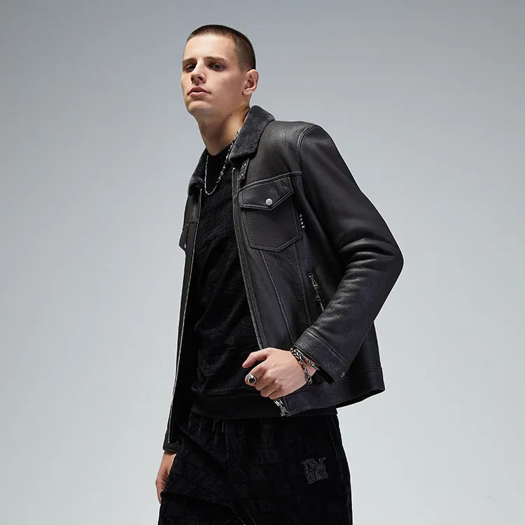 DAVID NAMAN Leather Jackets Men Gray-4