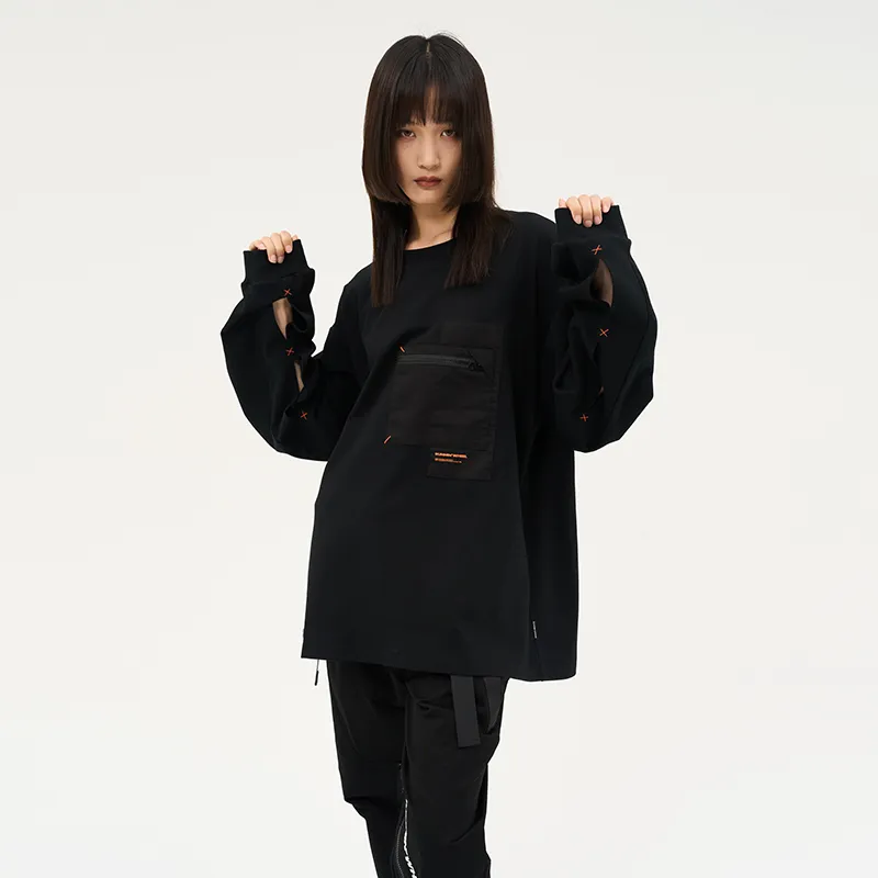 RUNNINWHEEL Crew Neck Loose Fit Sweatshirt Unisex Black-6