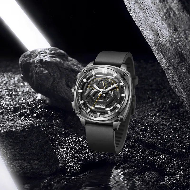 ROSDN Vivobook Automatic Mechanical Movement Silicone Strap Watch Men's Watches Black Dial G3288-5