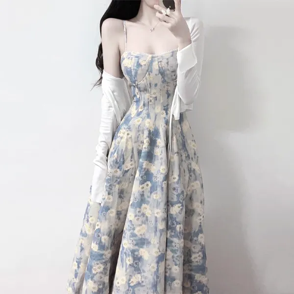 Vine Color Slip Dresses Women's Light Blue-1