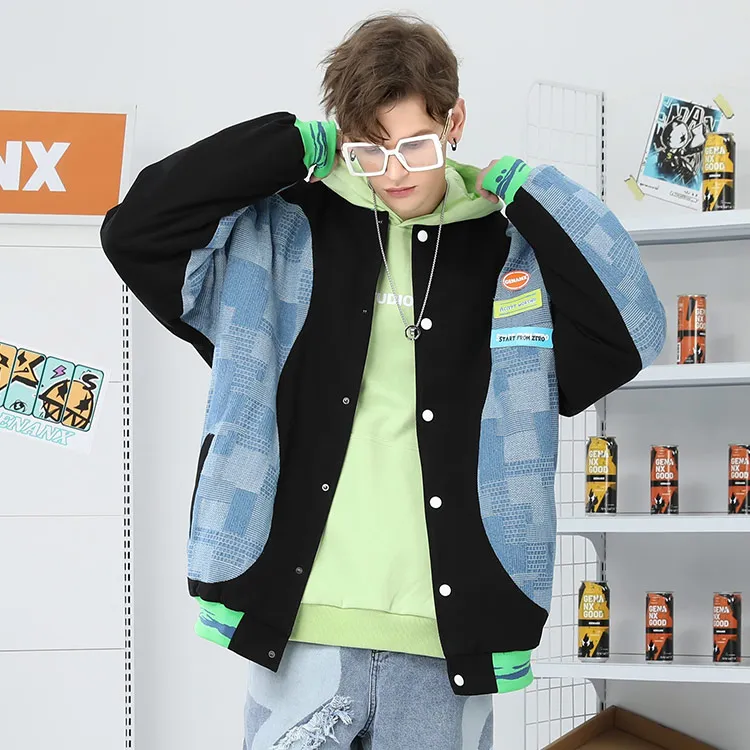 GENANX Letter Baseball Collar Loose Fit Puffer Jacket Unisex-3