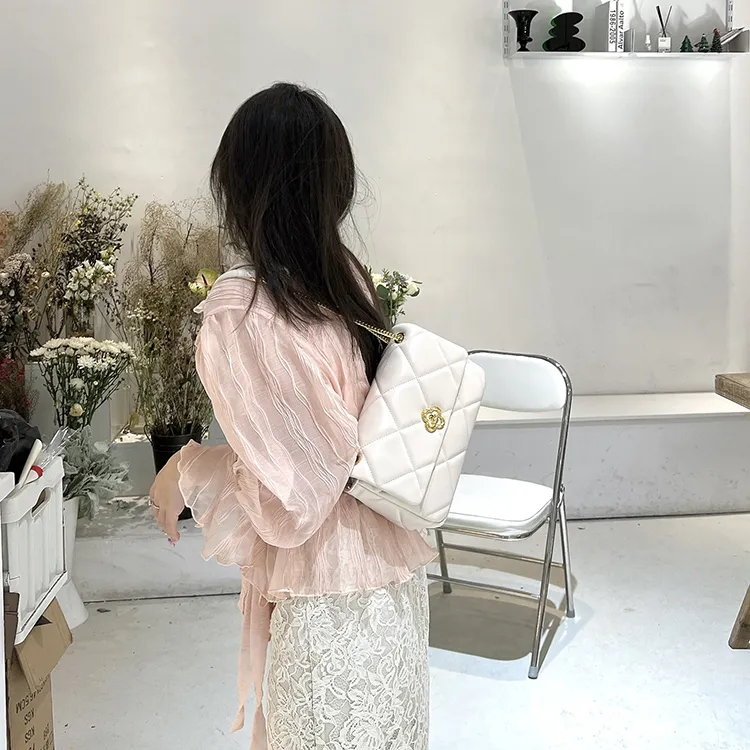 NUCELLE PU Small Square Bag One Shoulder Shoulder Bag For Women's Medium Size Women's White/Black/Pink-4