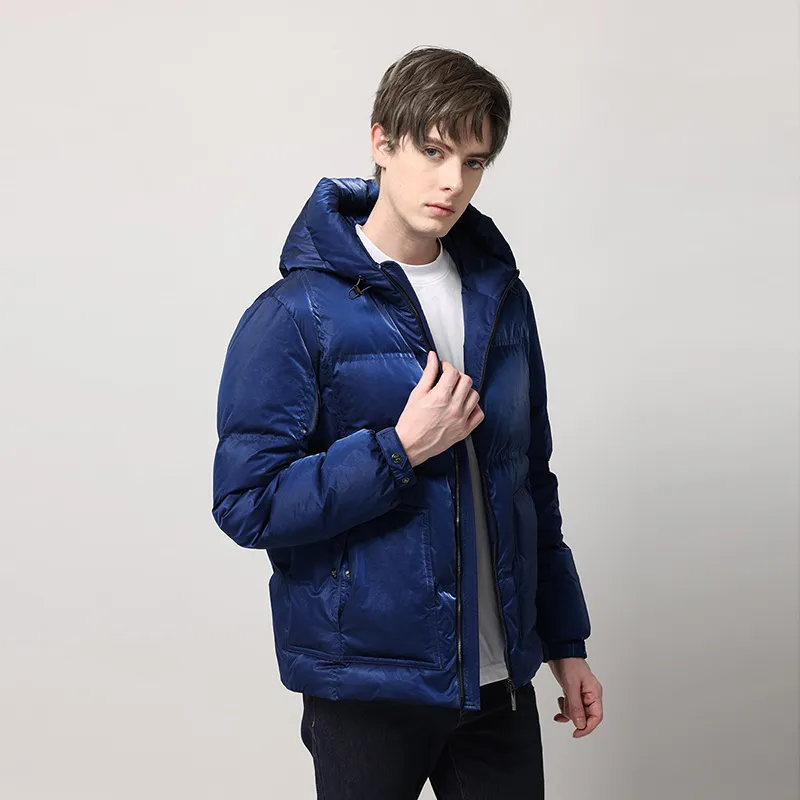 RARE FW22 Solid Color Hooded Cropped Down Jacket Men's Blue-4