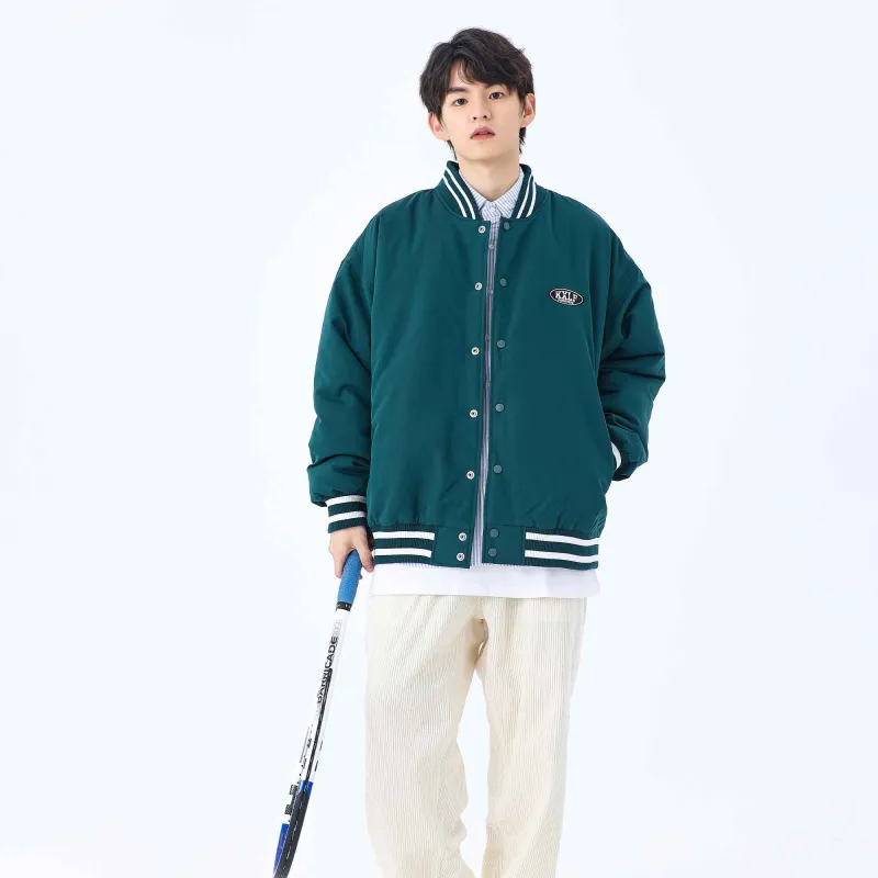 KXLFCHN Letter Baseball Collar Loose Fit Puffer Jacket Unisex-8