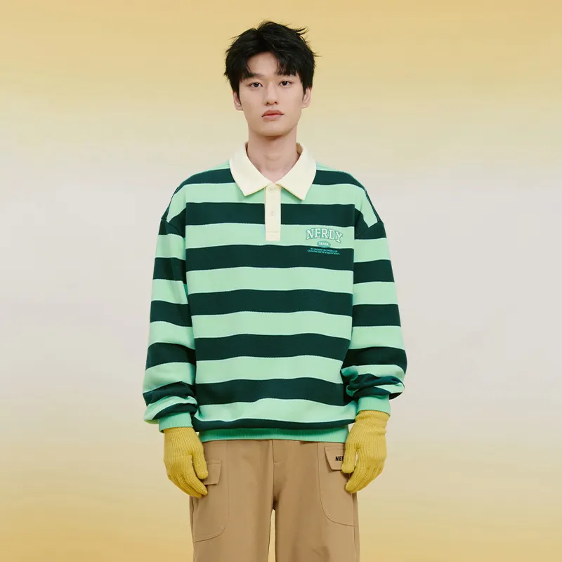 NERDY Sweatshirt Unisex Deep And Light Green Stripes-4