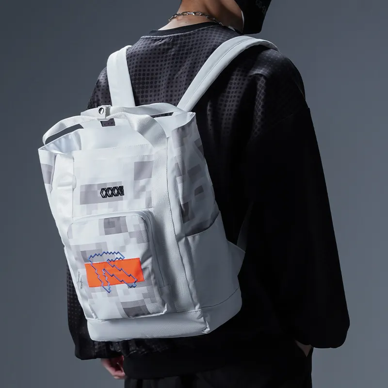 COEXISTENCE 3m Reflective Design Water Repellent Fabric Backpack Handbag Tubas Unisex White Orange-5