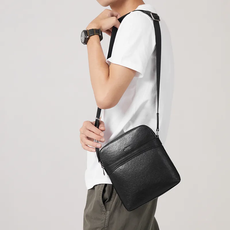 Jeep Cow Leather Backpack Crossbody Bag Large Size Men's Black-2