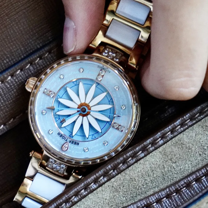 REEF TIGER Automatic Mechanical Movement Watch Women's Watch Blue Dial RGA1599 ML-3