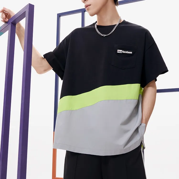 FILA FUSION Drop Shoulder Sleeve T Shirt Men's Elegant Black-2