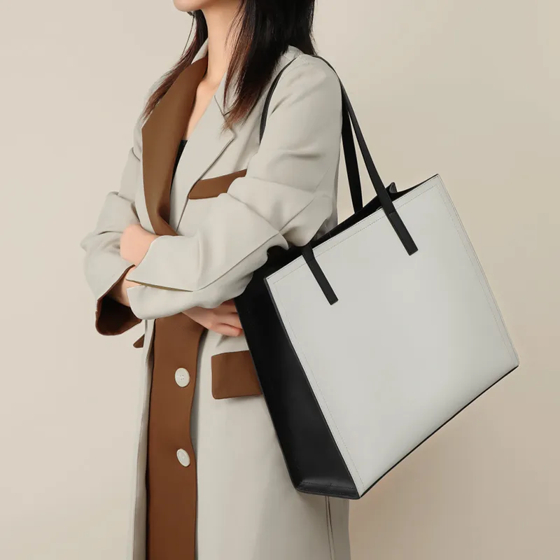 VINEY Cow Leather Shoulder Bag Handbag Tote Bag Shopping Bag Large Size Women's Black-6