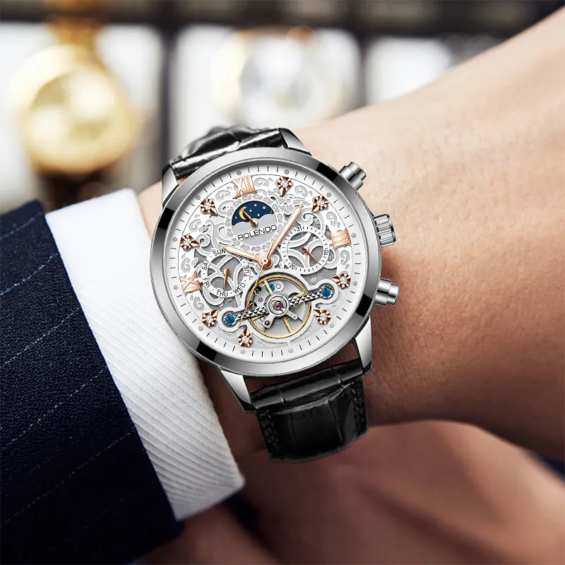 ROLENDO R Automatic Mechanical Movement Stainless Steel Watchband Watch Men's Watches White Dial-19