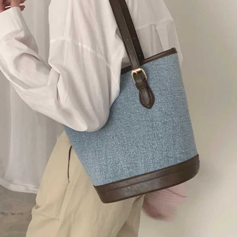 HCXK Denim Tote Bag Shopping Bag Shoulder Bag Women's Light Blue/navy-4