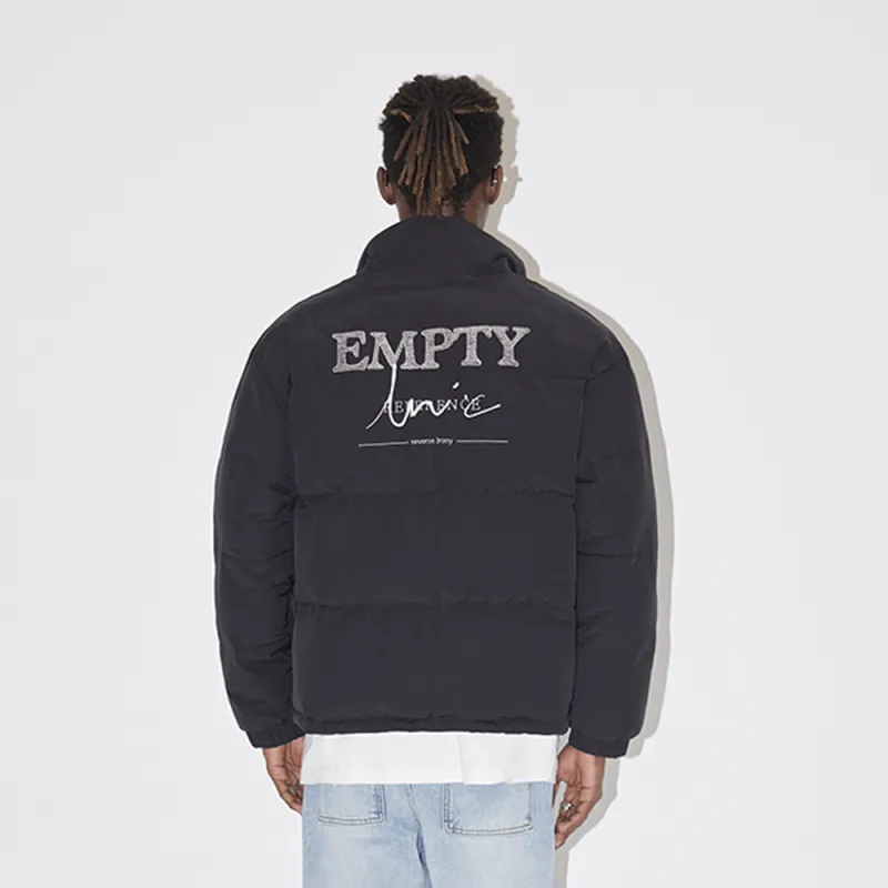 EMPTY REFERENCE Letter Stand Collar Loose Fit Puffer Jacket Unisex Black-3