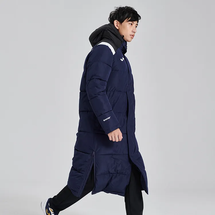 Joma Solid Color Hooded Loose Fit Thickened Long Puffer Jacket Men's Black-14