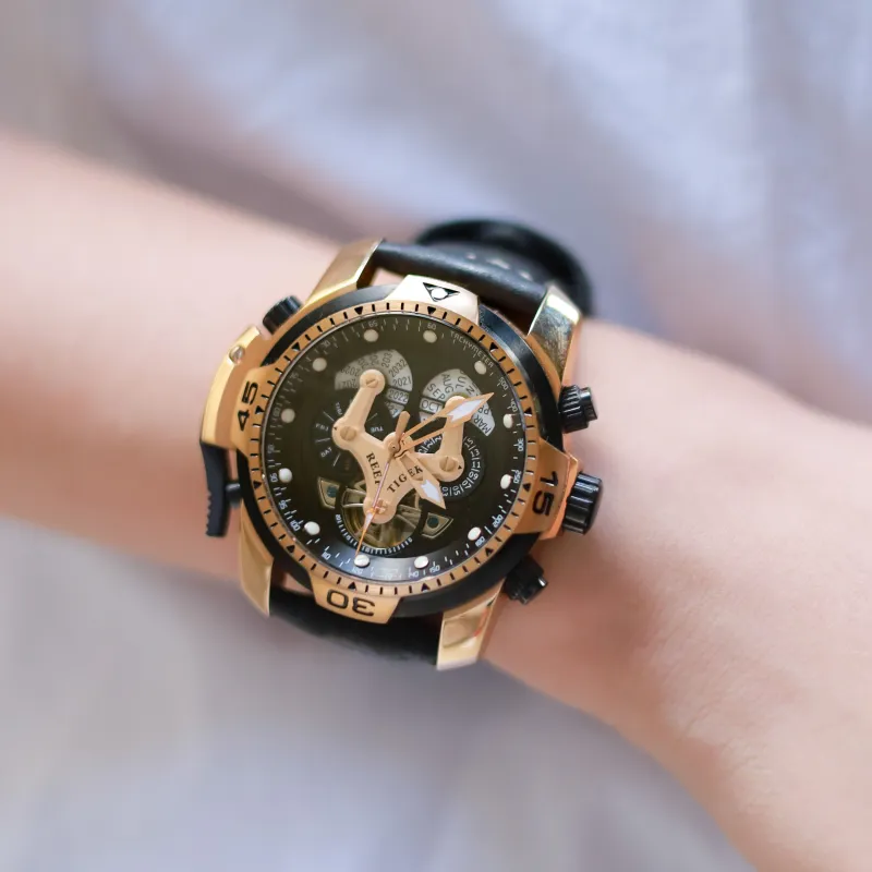 REEF TIGER Mechanical Movement Rubber Band Strap Watch Men's Watches Black Dial-2