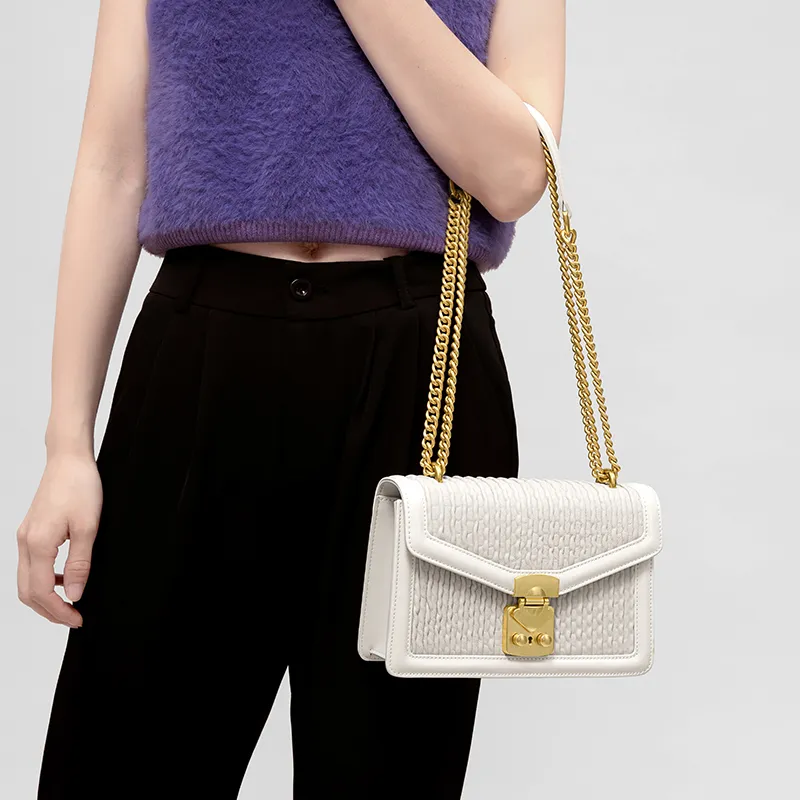 Gong Xuan Sheepskin Small Square Bag Shoulder Bag, Crossbody Bag Women's Cloud Top Milkshake-7