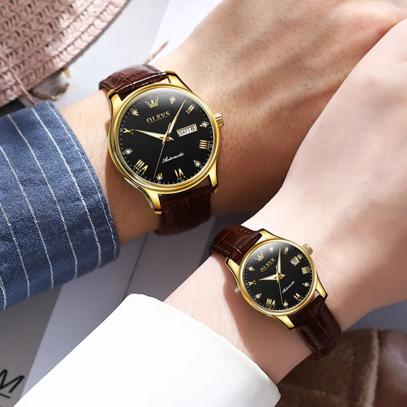 OLEVS Heart to Heart Knot Collection Mechanical Movement Leather Strap Watch Unisex White Dial-13