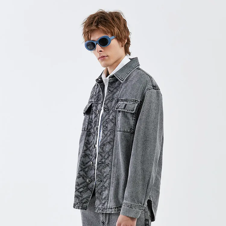 DAVID NAMAN Shirt Coat Unisex Denim Gray-4