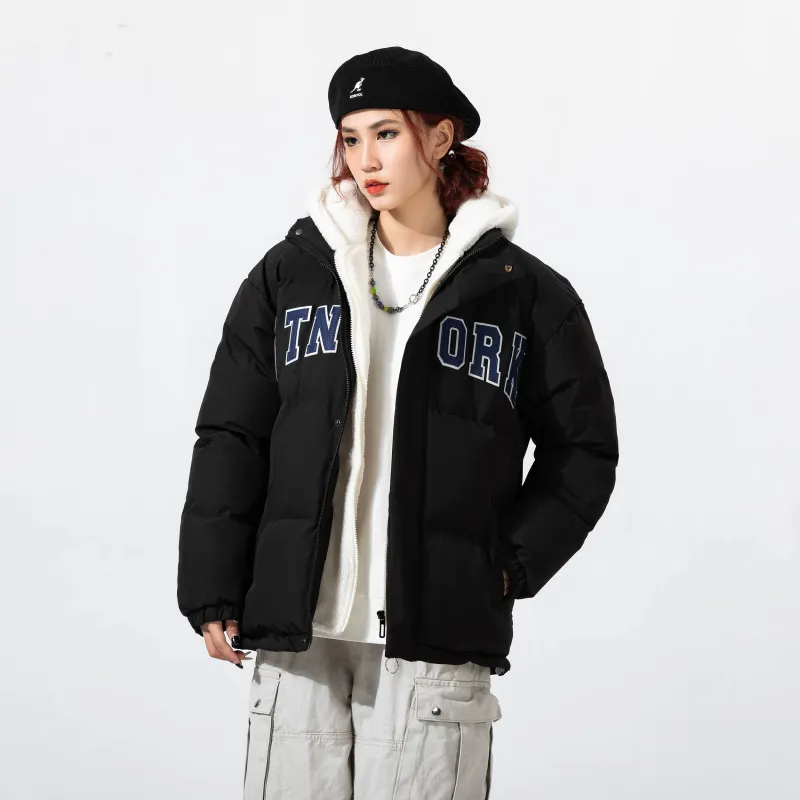STNW Letter Hooded Loose Fit Thickened And Fleece Lined Puffer Jacket Unisex-4
