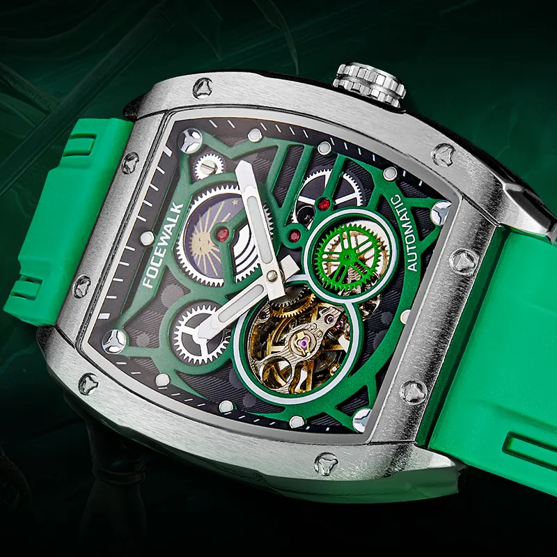 FOCEWALK Three Kingdoms Cao Wei Mechanical Movement Stainless Steel Watchband Watch Men's Watches Green Dial-15