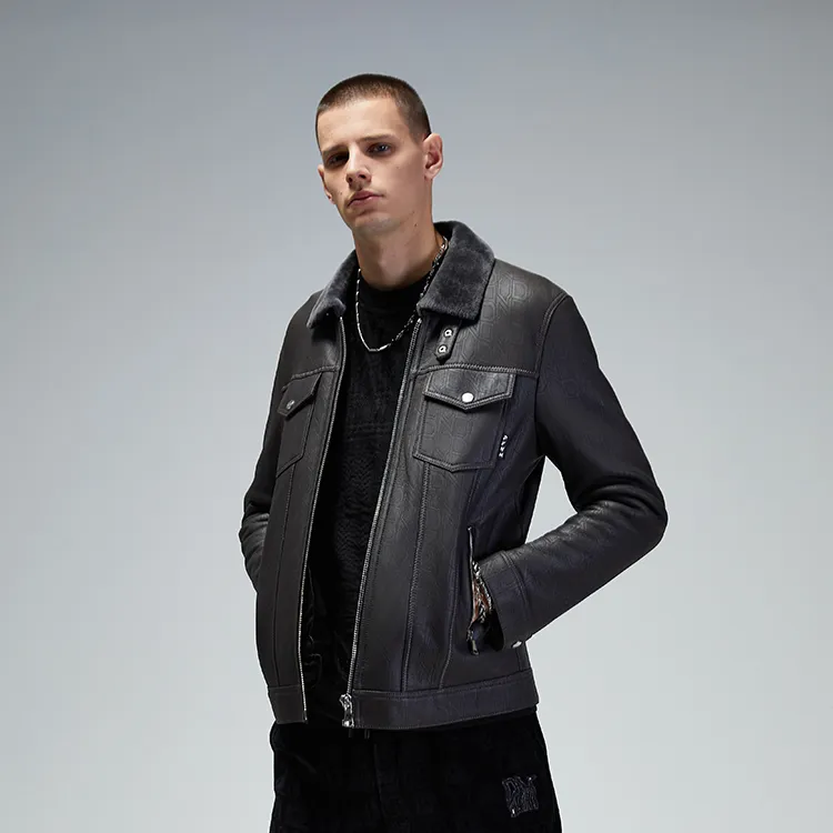 DAVID NAMAN Leather Jackets Men Gray-5