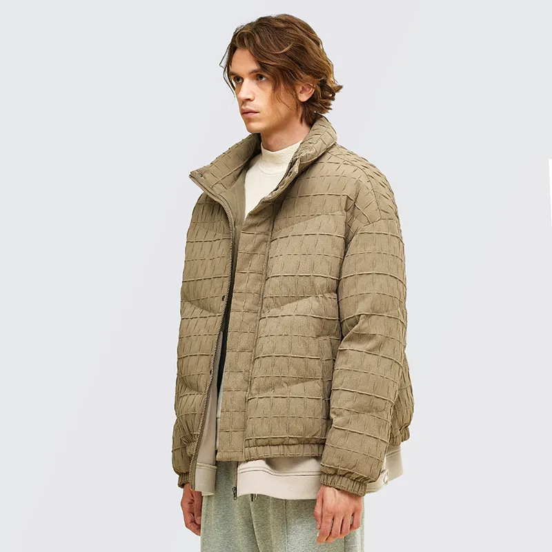 BAGGL Solid Color Loose Fit Thickened Puffer Jacket Unisex Khaki-3