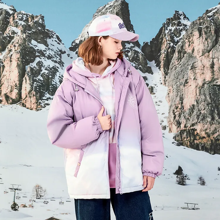 LAMLICKA Cartoon Hooded Loose Fit Thickened Puffer Jacket Unisex Purple-6
