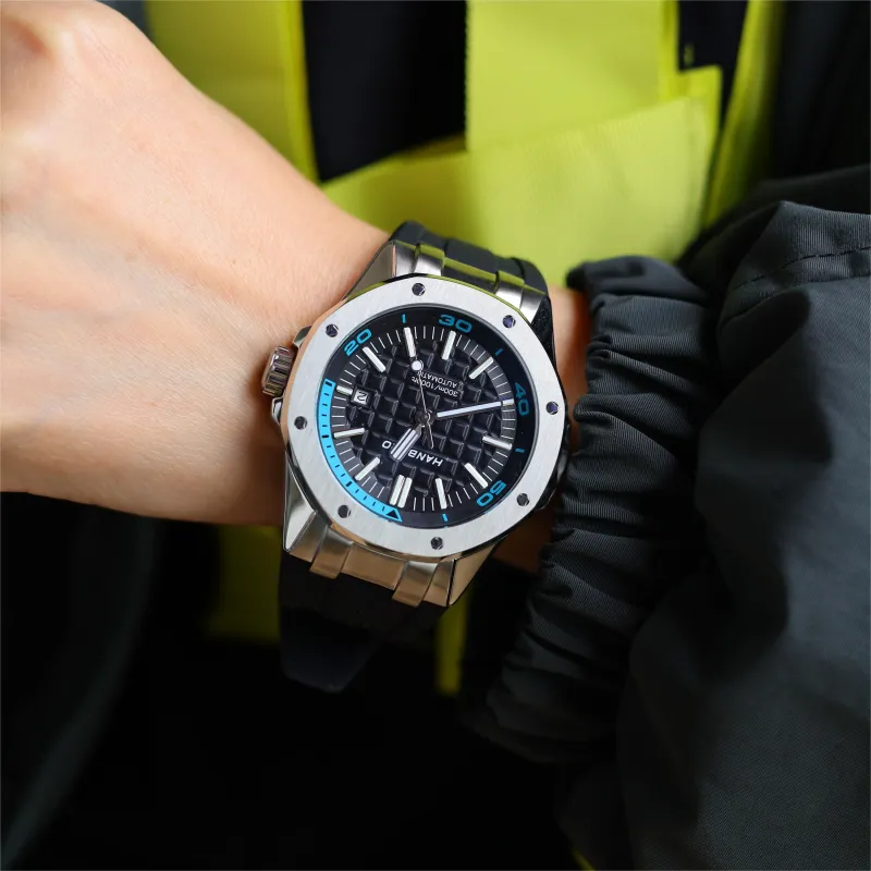 HANBORO Diving Collection Automatic Mechanical Movement Silicone Strap Watch Men's Watches White Dial-2