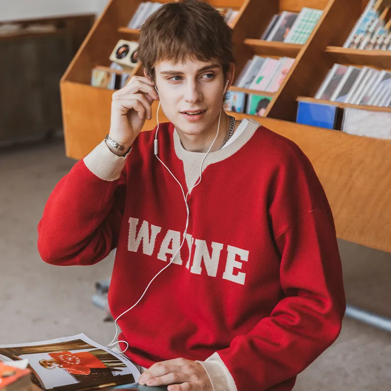 WAYNEXZAVIER Loose Fit Sweater Men's Red-6