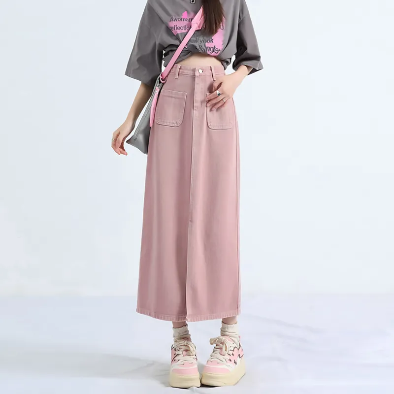 FOREVER 21 Denim Long Skirts Women's Pink-3