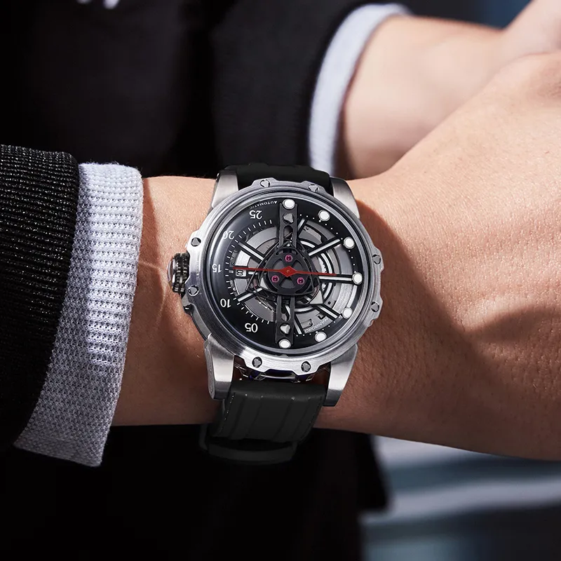 HANBORO Automatic Mechanical Movement Watch Men's Watches Black Dial HBR8857-BH-2