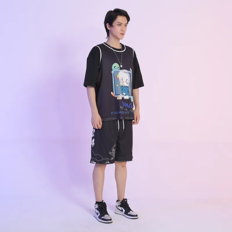 FireMonkey Basketball Jerseys Unisex Black-4