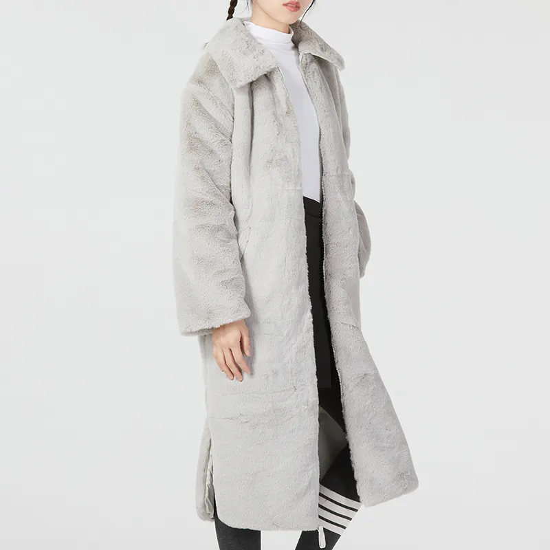 Nike Women's Faux Fur Long Jacket Asia Sizing Light Bone-4
