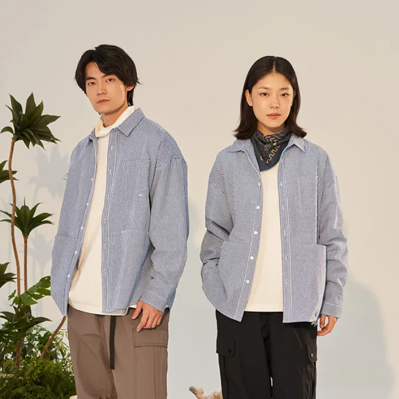 MOBI GARDEN Striped Long Sleeved Shirt Coat Top Unisex-3