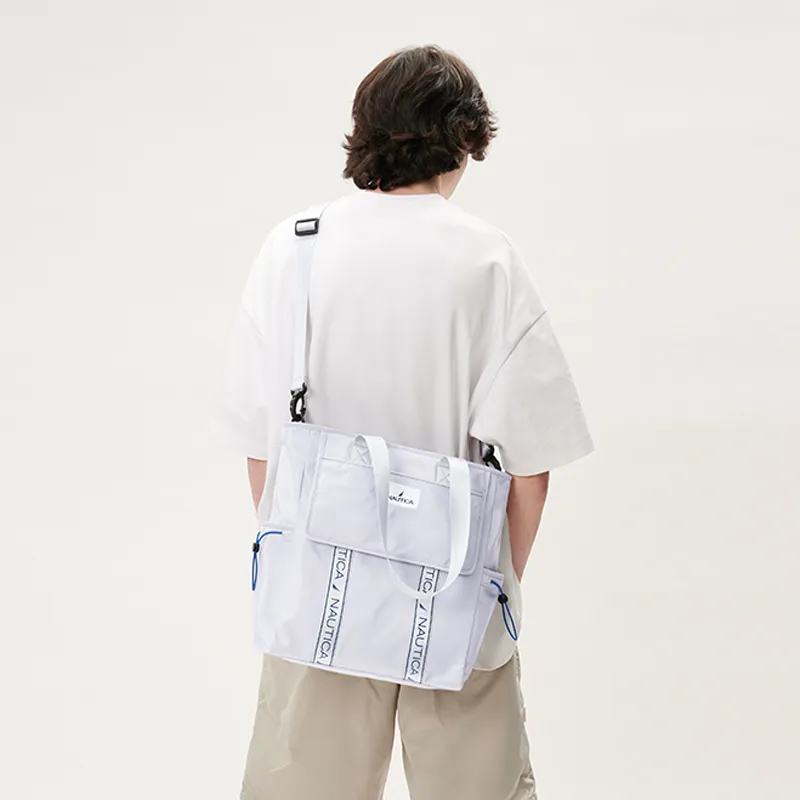 NAUTICA Nylon Tote Bag Shopping Bag Shoulder Bags Regular Unisex Royal Blue/Gray/Brown-3