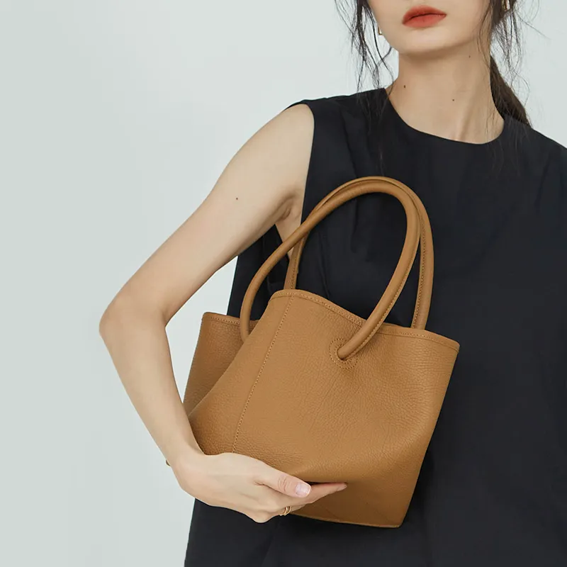 TIME LOVER Top Grain Cow Leather Wristband Bag Medium Size Women's-1